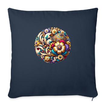 oval floral bleu et rose inspiré d'art russe - Housse de coussin décorative 45 x 45 cm - bleu marine - Devant