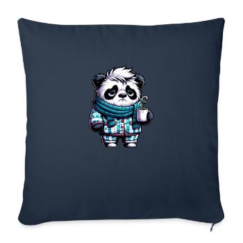 Panda en pijama et écharpe avec une tasse de café - Housse de coussin décorative 45 x 45 cm - bleu marine - Devant