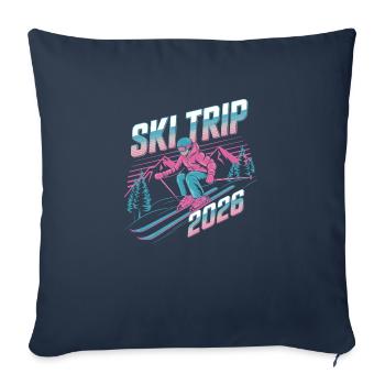 Séjour au ski 2026 - Housse de coussin décorative 45 x 45 cm - bleu marine - Devant