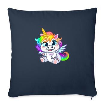 00264 flauschiges Einhorn Baby mit Regenbogenmähne - Sofakissenbezug 45 x 45 cm - Navy - Vorne