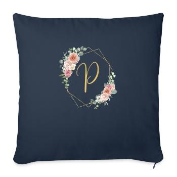 Monogramme P Floral personnalisable - Housse de coussin décorative 45 x 45 cm - bleu marine - Devant