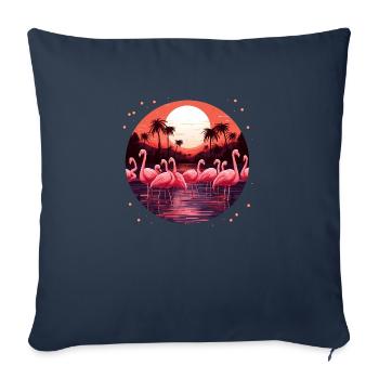 Flamingo Flock Sonnenuntergang, Liebe Flamingos - Sofakissenbezug 45 x 45 cm - Navy - Vorne
