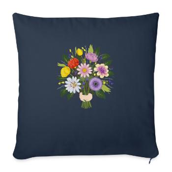 Bouquet de fleurs de jardin - Housse de coussin décorative 45 x 45 cm - bleu marine - Devant