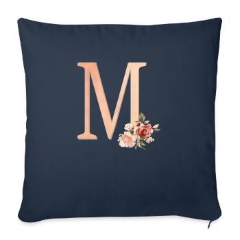 Lettre M avec fleurs - Housse de coussin décorative 45 x 45 cm - bleu marine - Devant