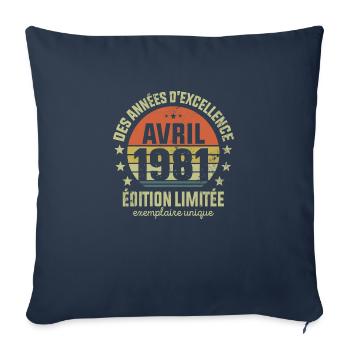 Anniversaire Millésime Fabriqué en Avril 1981 - Housse de coussin décorative 45 x 45 cm - bleu marine - Devant