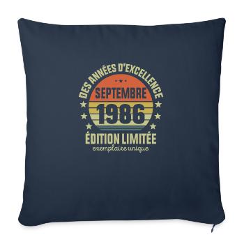 Anniversaire Millésime Fabriqué en Septembre 1986 - Housse de coussin décorative 45 x 45 cm - bleu marine - Devant