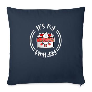 it s my birthday - anniversaire kawaii - Housse de coussin décorative 45 x 45 cm - bleu marine - Devant