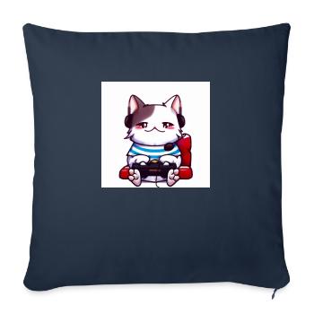 Kaweii cat playing computer games digital art - Sofa pillowcase 17,3'' x 17,3'' (45 x 45 cm) - navy - Front