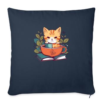 niedliche Katze in Tasse - Sofakissenbezug 45 x 45 cm - Navy - Vorne