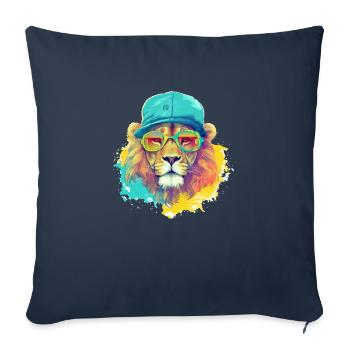 Izi le lion cool - Housse de coussin décorative 45 x 45 cm - bleu marine - Devant