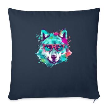 Le loup aux lunettes roses - Housse de coussin décorative 45 x 45 cm - bleu marine - Devant