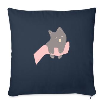 Bébé chat entre des mains humaines2 - Housse de coussin décorative 45 x 45 cm - bleu marine - Devant