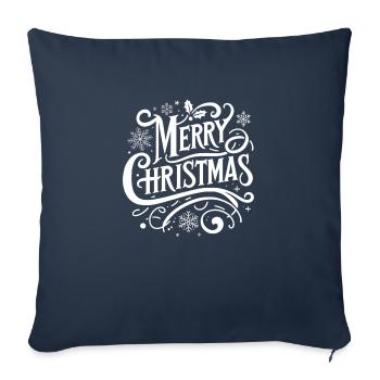 Inscription « Joyeux Noël » - Housse de coussin décorative 45 x 45 cm - bleu marine - Devant