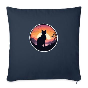 chat, paysage et coucher de soleil - Housse de coussin décorative 45 x 45 cm - bleu marine - Devant