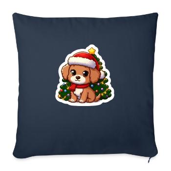 Chiot de Noël mignon : cadeau parfait pour les amoureux des chiens - Housse de coussin décorative 45 x 45 cm - bleu marine - Devant