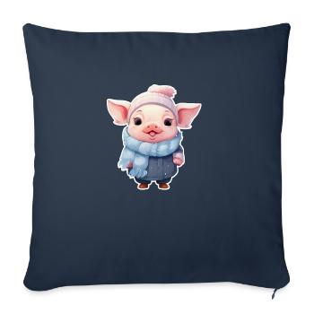 Cute piggy is cold - Sofa pillowcase 17,3'' x 17,3'' (45 x 45 cm) - navy - Front