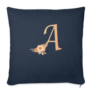 Lettre A avec des fleurs - Housse de coussin décorative 45 x 45 cm - bleu marine - Devant