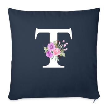 Purple Floral Letter T - Sofa pillowcase 17,3'' x 17,3'' (45 x 45 cm) - navy - Front