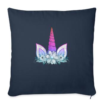 Licorne mignon arc-en-ciel licornes drôles magie fantaisie - Housse de coussin décorative 45 x 45 cm - bleu marine - Devant