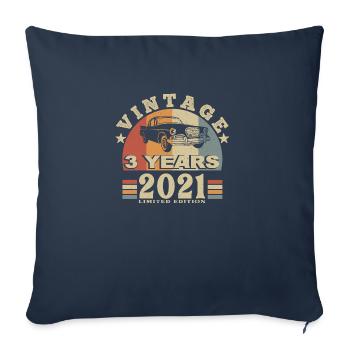vintage 2021 né en 2021 3 ans anniversaire - Housse de coussin décorative 45 x 45 cm - bleu marine - Devant