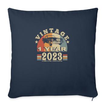 vintage 2023 né en 2023 1 an anniversaire - Housse de coussin décorative 45 x 45 cm - bleu marine - Devant