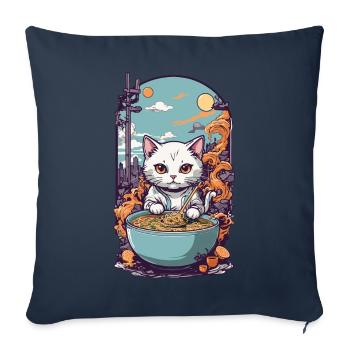 Kawaii Cat Loves Japanese Ramen Noodle Soup - Sofa pillowcase 17,3'' x 17,3'' (45 x 45 cm) - navy - Front