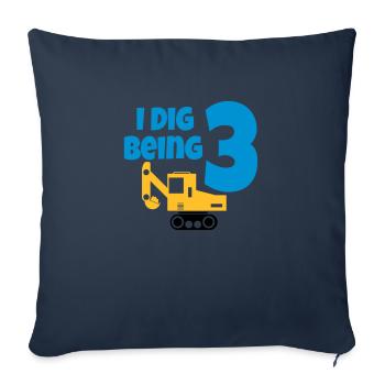 Bagger anniversaire 3 ans - Housse de coussin décorative 45 x 45 cm - bleu marine - Devant
