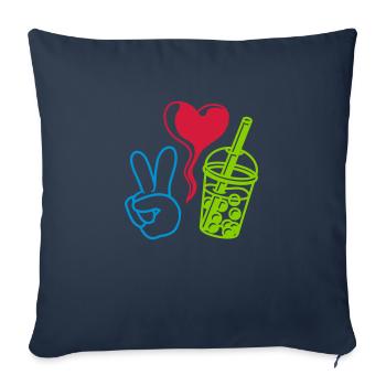 Thé à bulles Love Peace - Housse de coussin décorative 45 x 45 cm - bleu marine - Devant