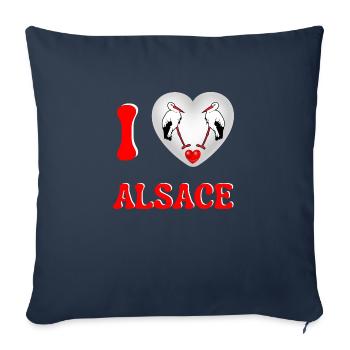 I love Alsace Alsace Cigognes J'aime l'alsace - Housse de coussin décorative 45 x 45 cm - bleu marine - Devant