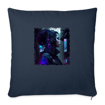 Weiblicher Cyborg in einer möglichen Neon Zukunft - Sofakissenbezug 45 x 45 cm - Navy - Vorne