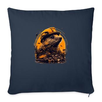 Bieber en tant que maître d’œuvre avec casque de sécurité jaune - Housse de coussin décorative 45 x 45 cm - bleu marine - Devant