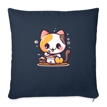 Le chat gourmand - Housse de coussin décorative 45 x 45 cm - bleu marine - Devant