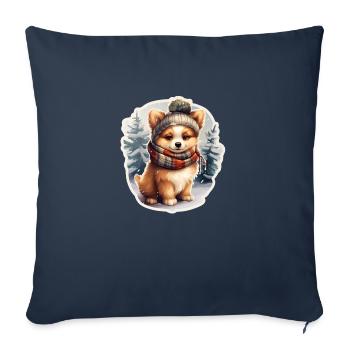 Le meilleur ami de l’homme en hiver - Housse de coussin décorative 45 x 45 cm - bleu marine - Devant