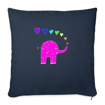 Éléphant arc-en-ciel - Housse de coussin décorative 45 x 45 cm - bleu marine - Devant