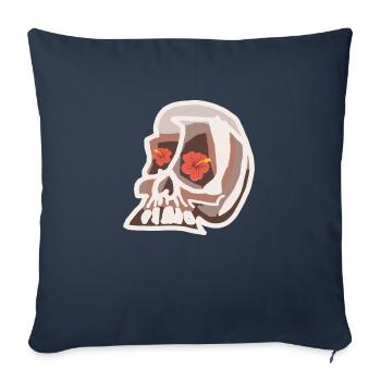 Crâne avec des fleurs d’hibiscus - Housse de coussin décorative 45 x 45 cm - bleu marine - Devant