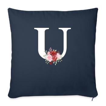 Lettre u floral rouge - Housse de coussin décorative 45 x 45 cm - bleu marine - Devant