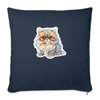 Chat persan potelé - Housse de coussin décorative 45 x 45 cm - bleu marine - Devant