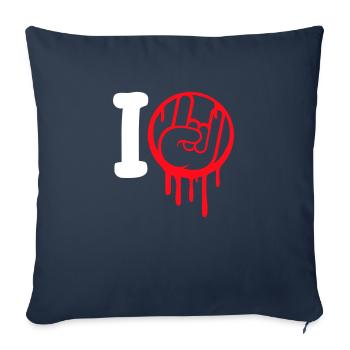 J’aime Heavy Metal Hard Rock Musique Main Geste Coeur - Housse de coussin décorative 45 x 45 cm - bleu marine - Devant