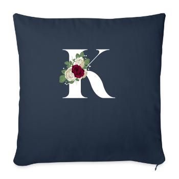 lettre k fleuris - Housse de coussin décorative 45 x 45 cm - bleu marine - Devant