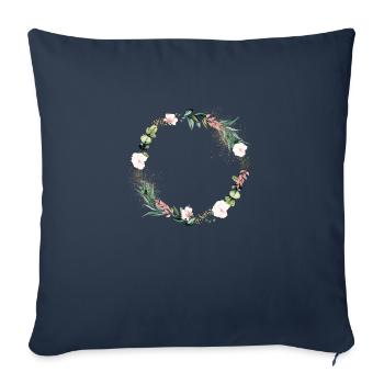 Couronne de fleurs d’eucalyptus personnalisable - Housse de coussin décorative 45 x 45 cm - bleu marine - Devant