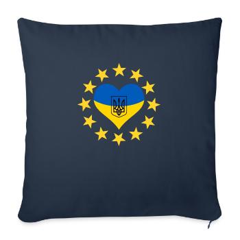 Le cœur de l’Ukraine avec les étoiles de l’UE - Housse de coussin décorative 45 x 45 cm - bleu marine - Devant