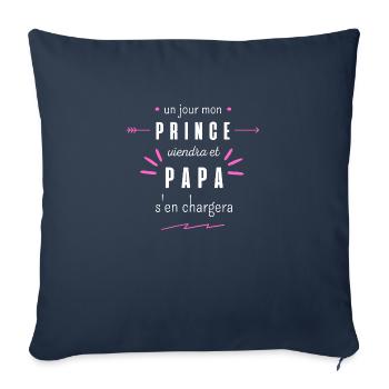 un jour mon prince viendra - Housse de coussin décorative 45 x 45 cm - bleu marine - Devant
