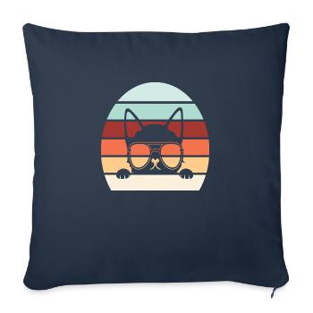 Bouledogue Français Vintage Rétro - Housse de coussin décorative 45 x 45 cm - bleu marine - Devant