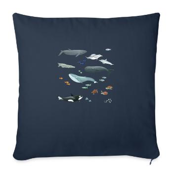 Motif avec baleines et poissons / Monde sous-marin - Housse de coussin décorative 45 x 45 cm - bleu marine - Devant