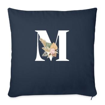 lettre M fleuris - Housse de coussin décorative 45 x 45 cm - bleu marine - Devant