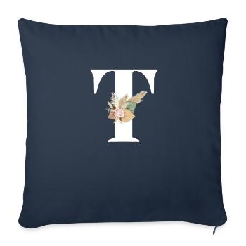 lettre T fleuris - Housse de coussin décorative 45 x 45 cm - bleu marine - Devant