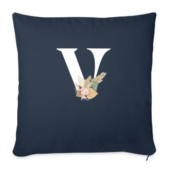 lettre V fleuris - Housse de coussin décorative 45 x 45 cm - bleu marine - Devant