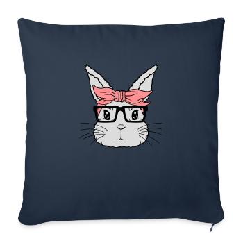 Visage de lapin nerd féminin - Housse de coussin décorative 45 x 45 cm - bleu marine - Devant