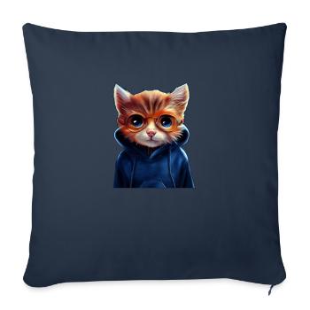 Chat avec pull - Housse de coussin décorative 45 x 45 cm - bleu marine - Devant