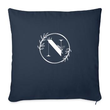 Lettre N Florale - Housse de coussin décorative 45 x 45 cm - bleu marine - Devant